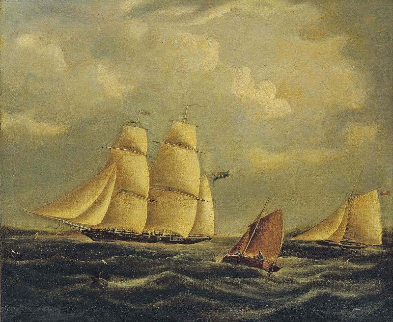 James Edward Buttersworth An armed brig and cutter in the Channel